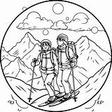 Hikers In The Mountains Black And White Element Illustration For  sketch template