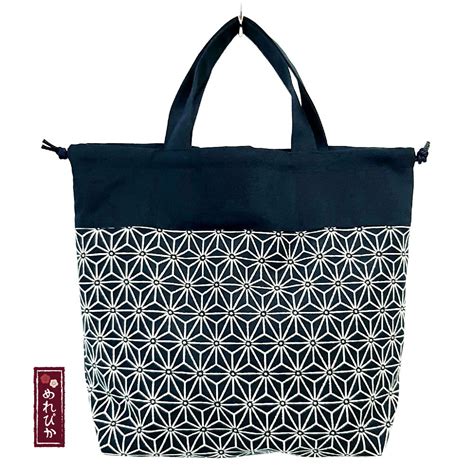 Drawstring Tote Bag Asanoha Pattern Japanese style fabrics Japanese ...