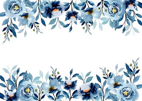 Blue floral border with watercolor for wedding, birthday, card ...