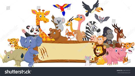 Zoo Animal Cartoon Blank Sign : illustration de stock 246195727 ...