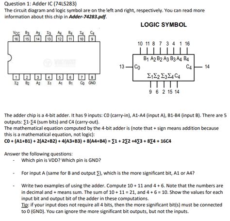 Solved Question 1: Adder IC (74LS283) The circuit diagram | Chegg.com