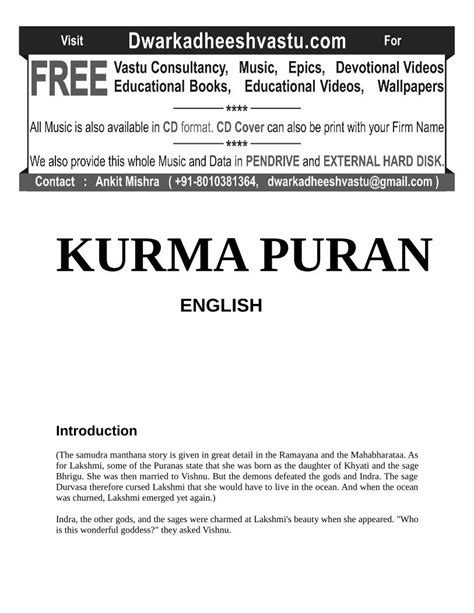 (PDF) KURMA PURAN - webstock.in · KURMA PURAN Introduction (The samudra ...