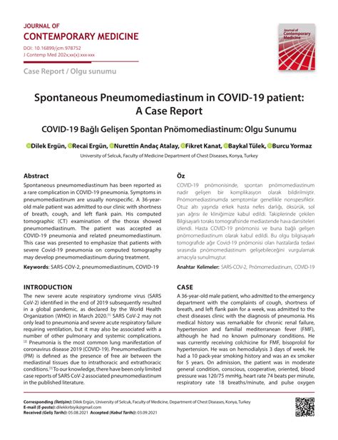 (PDF) Spontaneous Pneumomediastinum in COVID-19 patient: A Case Report