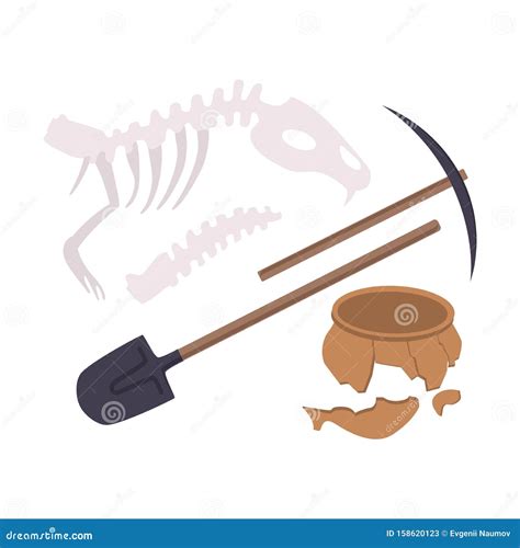 Archaeological Excavation Tools and Prehistoric Fossils, Pickaxe, Shove ...