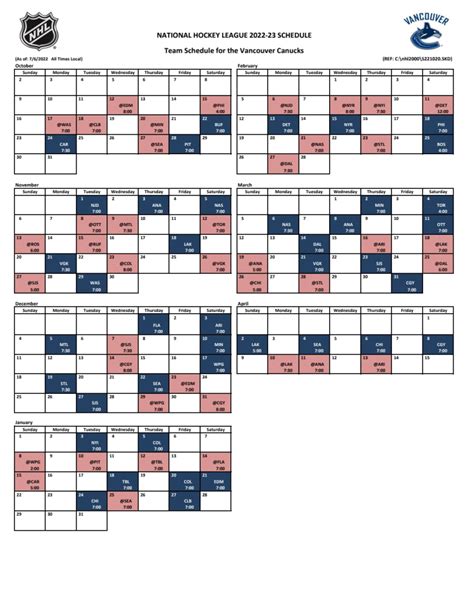 Vancouver Canucks 2022-2023 Regular Season Schedule – CanucksBanter