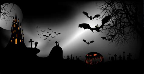 Halloween party banner, spooky dark background, silhouettes of ...