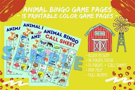 15 Sheets of Animal Bingo Cards Game for Kids & Adults