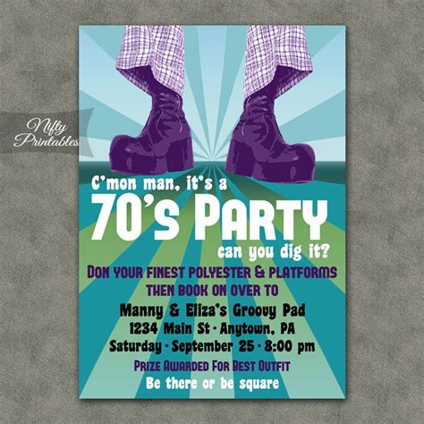 70's Party Invitations Printable 1970s Theme by NiftyPrintables