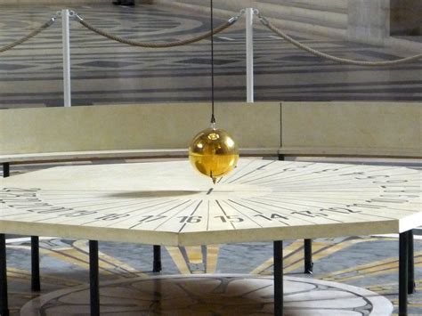 Foucault's Pendulum at the Pantheon in Paris. It keeps its trajectory ...