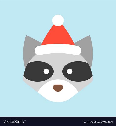 Raccoon wearing santa hat flat icon design Vector Image