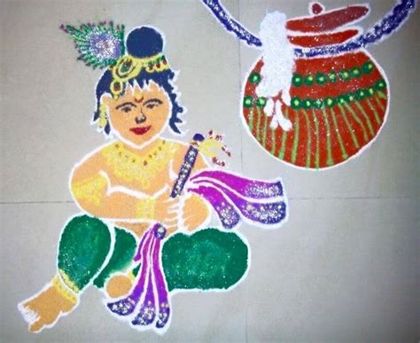 Krishna Janmashtami Rangoli designs with colours and dots 2024 - K4 Craft