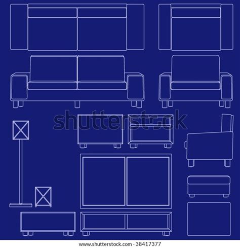 Collection Living Room Furniture Blueprint Vector Stock Vector (Royalty ...