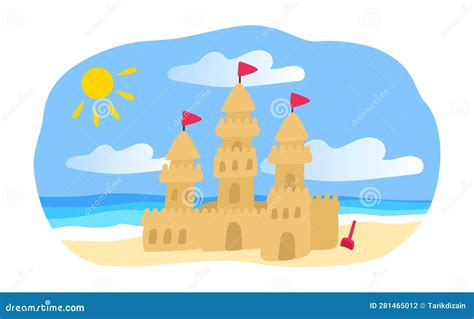 Cartoon Sand Castle on the Beach Vector Illustration Stock Vector - Illustration of vector ...