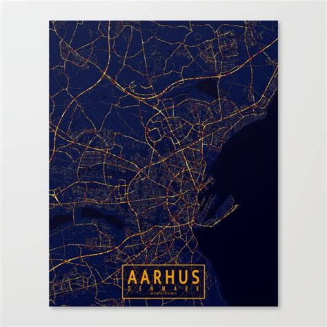 Aarhus, Denmark Map - City At Night Canvas Print by deMAP Studio | Society6