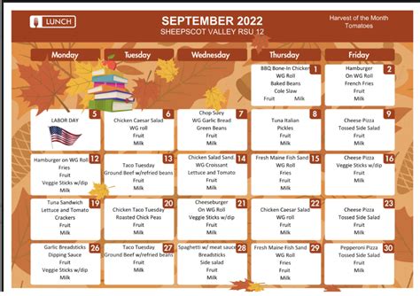 September Lunch Menu | Windsor Elementary School