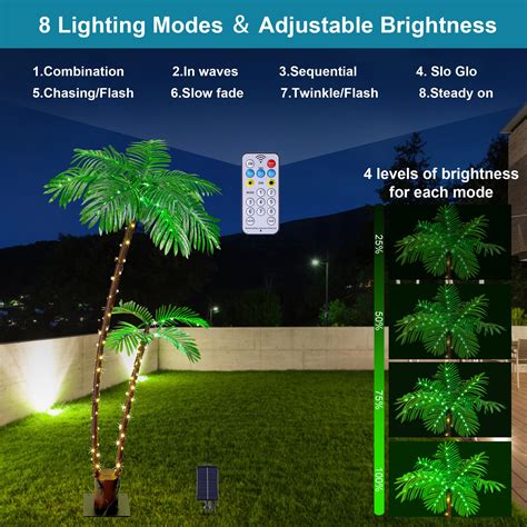 Solar Lighted Palm Trees for Outside Patio 6Ft 192 LEDs, Fake Palm Tree with 8 Modes USB ...