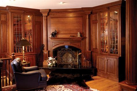 Custom Made Walnut Library With Fireplace And Gun Cabinets | Outside ...