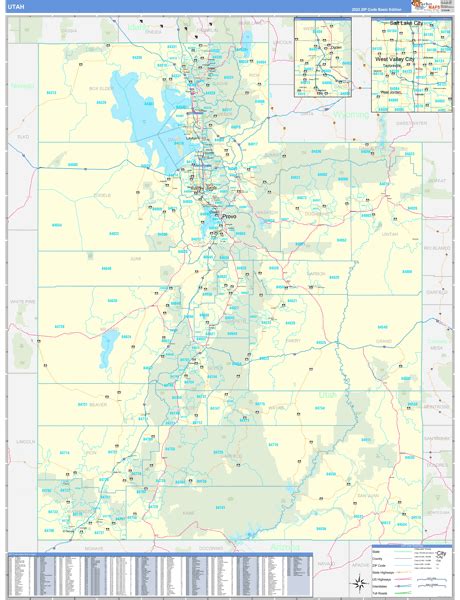 Utah Zip Code Wall Map Basic Style by MarketMAPS - MapSales