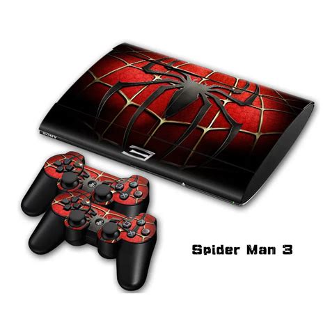 Spiderman Vinyl Skin Sticker Protector For Sony PS3 Super Slim 4000 And 2 Gamepad Controller ...