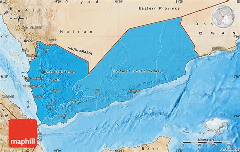 Political Shades Map of Yemen, satellite outside, bathymetry sea