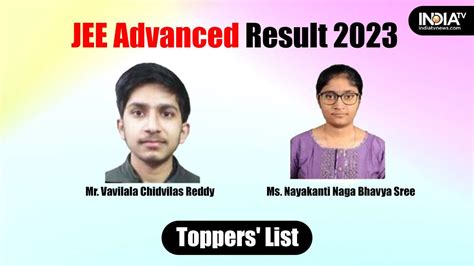 JEE Advanced Result 2023: Vavilala Chidvilas Reddy bags AIR 1; Check toppers list, zone-wise IIT ...