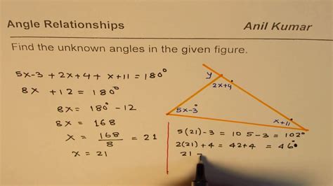 Linear Equation to Find Angles in a Triangle Sum of Angles is 180 ...