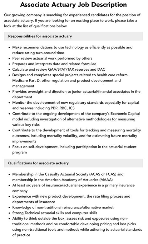 Associate Actuary Job Description | Velvet Jobs