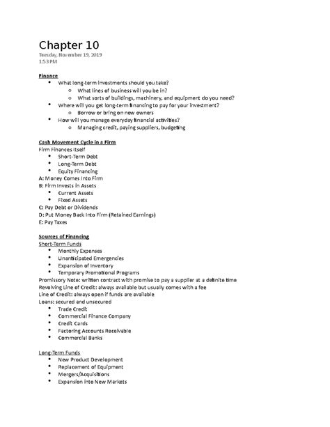 Chapter 10 - Lecture notes 10 - Chapter 10 Tuesday, November 19, 2019 1:53 PM Finance What - Studocu