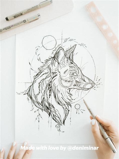 Fox Tattoo Design Idea - Small, delicate line drawing artwork by Deni ...