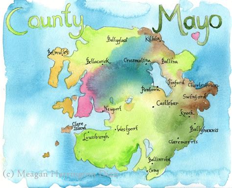 Ireland Map County Mayo Ireland Fine Art Watercolor Print Map Art - Etsy