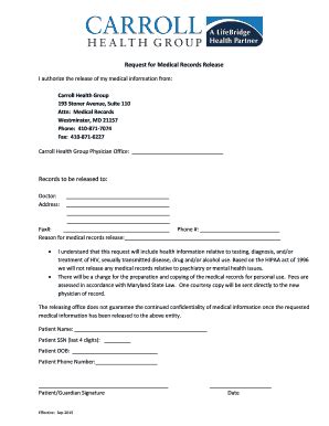 Records Release Form - Carroll Health Group - Fill and Sign Printable ...