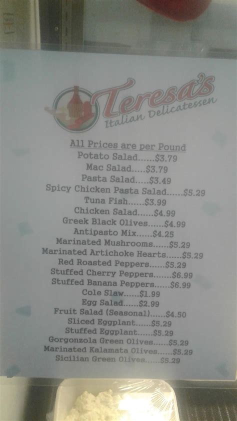 Menu at Teresa's Italian Deli pizzeria, Erie, Greengarden Blvd