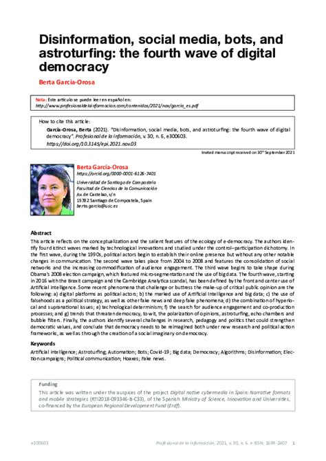 (PDF) Disinformation, social media, bots, and astroturfing: the fourth wave of digital democracy