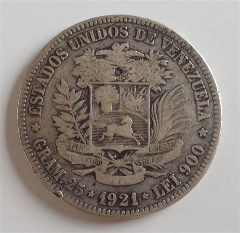 Moneda Venezuela 5 Bolivares De Plata 1921 - Bs. 0,09 en Mercado Libre