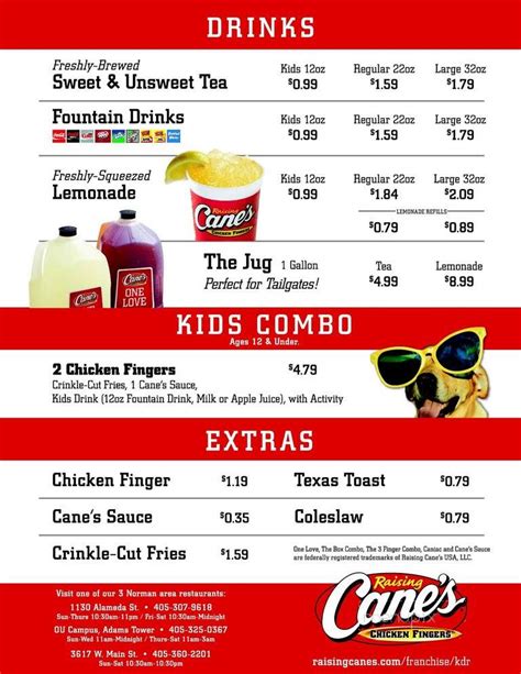 Online Menu of Raising Cane's, Bixby, OK