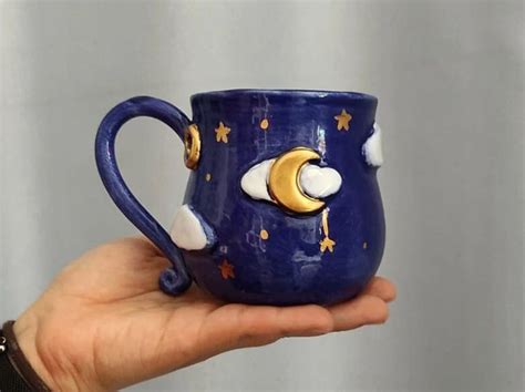 Moon Pottery Mug Ceramic Coffee Mug Gold Pottery Mugs Space - Etsy | Ceramics ideas pottery, Diy ...