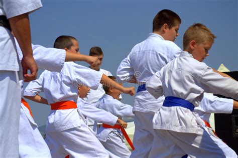 Karate kids demonstration editorial image. Image of kicking - 58399870