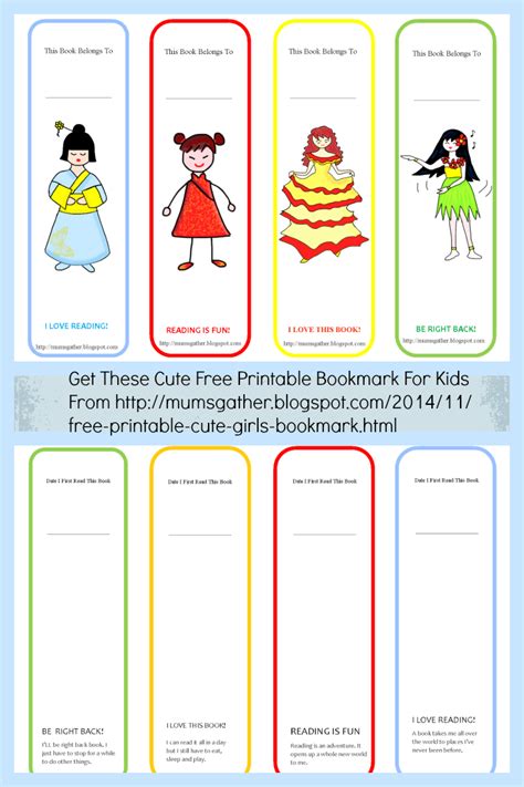 Free Printable Cute Girls Bookmark ~ Parenting Times
