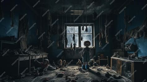 Premium AI Image | A dark room with a creepy doll hanging from the ceiling