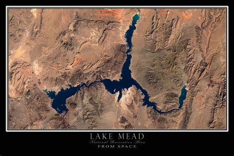 The Lake Mead Nevada - Arizona Satellite Poster Map | Lake mead nevada ...