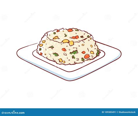 Fried Rice with Vegetables Isolated Vector Icon Stock Vector - Illustration of eating, rice ...