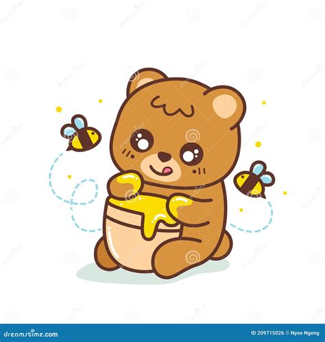 Cute Brown Bear Sit and Eating Honey Stock Vector - Illustration of ...