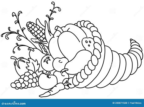 Outlined horn of plenty stock vector. Illustration of food - 200871508