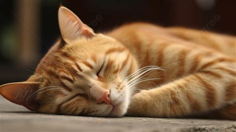 An Orange Tabby Cat Sleeping On The Ground Background, Sleeping Cat ...