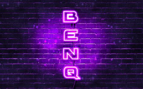 Download wallpapers 4K, BenQ violet logo, vertical text, violet brickwall, BenQ neon logo ...