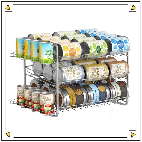 Auledio 3 Tier Can Organizer Stackable Storage rack Holds 42 Cans for Kitchen Countertop (Silver ...