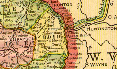 Boyd County, Kentucky 1905 Map Ashland, Catlettsburg, KY