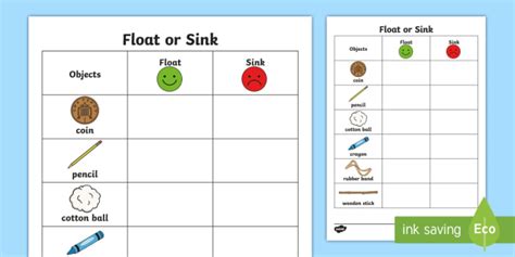 FREE! - Objects That Sink in Water or Float in Water Science Sheet