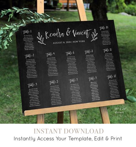 Wedding Seating Chart Template, Instant Download, 100% Editable, DIY ...