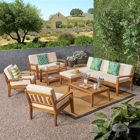 Noble House Grenada Teak Brown 9-Piece Wood Patio Conversation ...